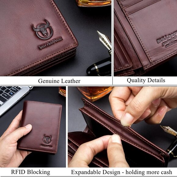 Men Brown Large Capacity Genuine Leather Bifold Wallet with 15 Card Slots - Picture 6 of 6